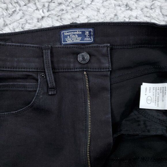 Abercrombie 2 26 Short Ultra High Rise Super Skinny Jeans Black Distressed - Picture 4 of 10